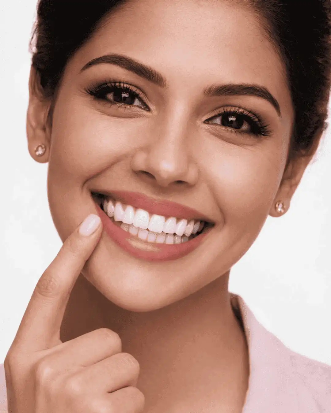 Patient happy after treatment in dental arch