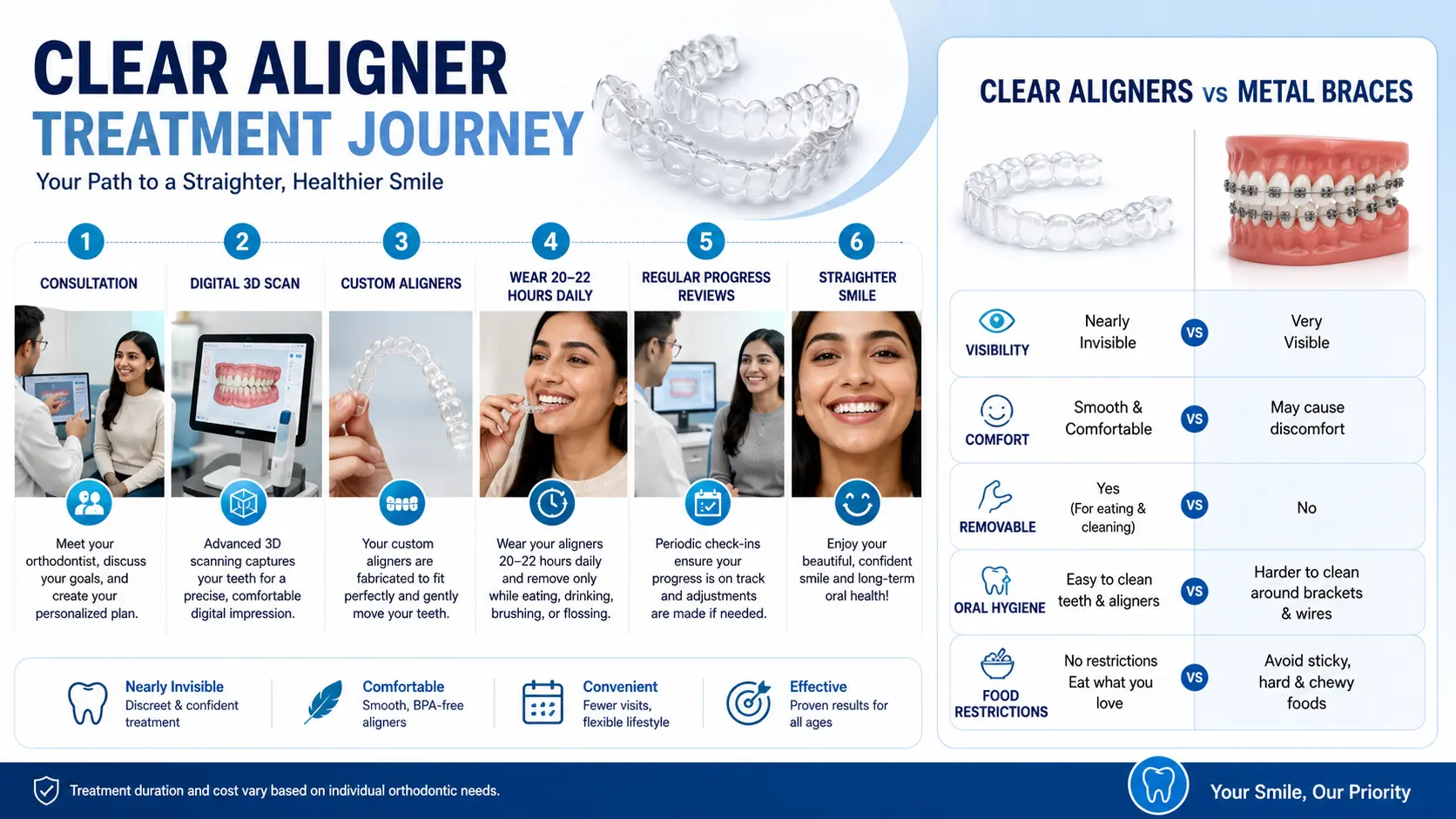 Teeth aligners cost comparison and clear aligner treatment process in India